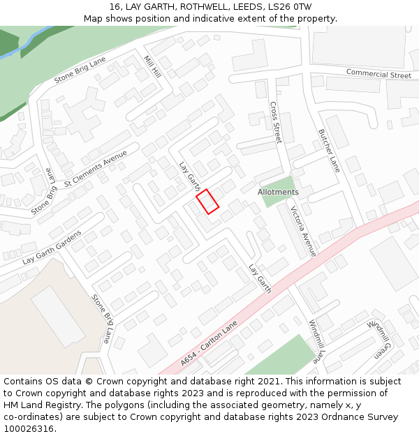 16, LAY GARTH, ROTHWELL, LEEDS, LS26 0TW: Location map and indicative extent of plot