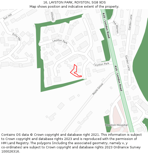 16, LAYSTON PARK, ROYSTON, SG8 9DS: Location map and indicative extent of plot