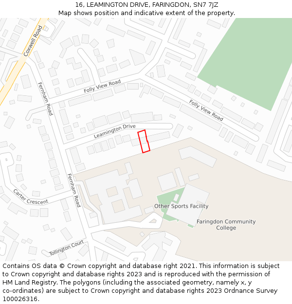 16, LEAMINGTON DRIVE, FARINGDON, SN7 7JZ: Location map and indicative extent of plot
