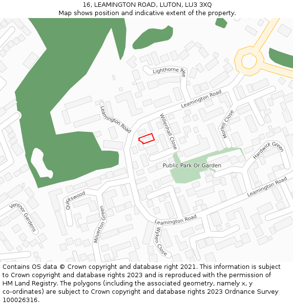 16, LEAMINGTON ROAD, LUTON, LU3 3XQ: Location map and indicative extent of plot