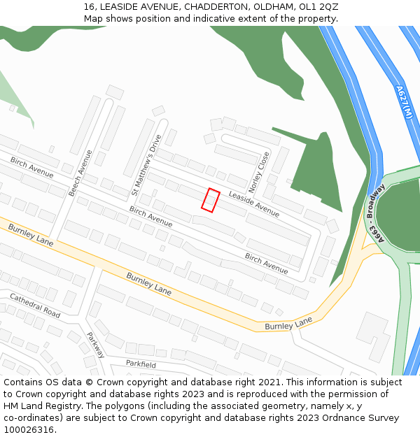 16, LEASIDE AVENUE, CHADDERTON, OLDHAM, OL1 2QZ: Location map and indicative extent of plot