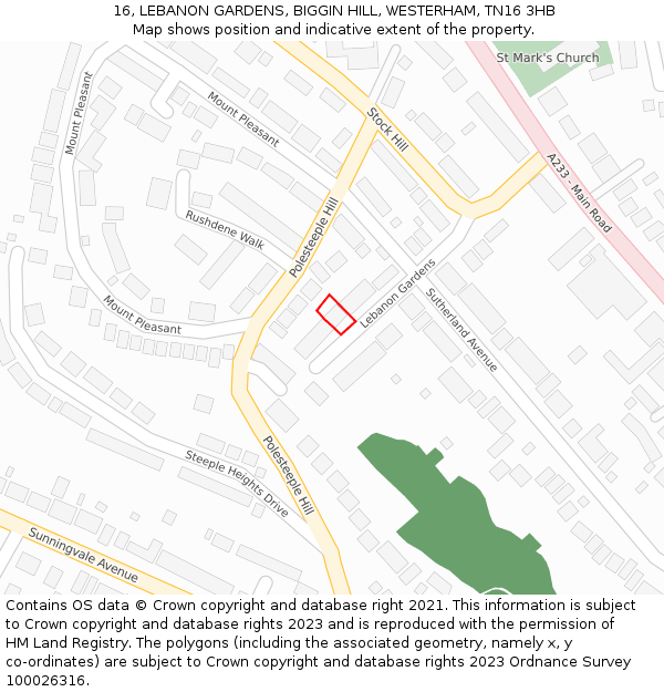 16, LEBANON GARDENS, BIGGIN HILL, WESTERHAM, TN16 3HB: Location map and indicative extent of plot