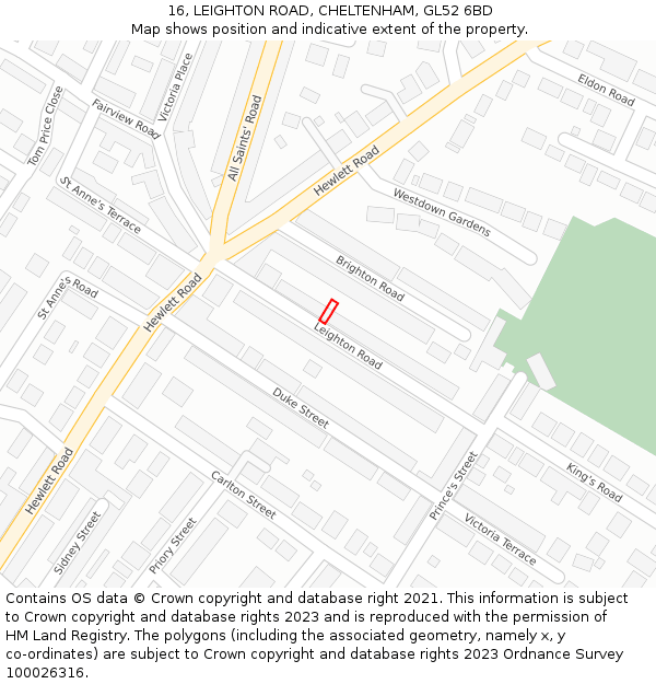16, LEIGHTON ROAD, CHELTENHAM, GL52 6BD: Location map and indicative extent of plot