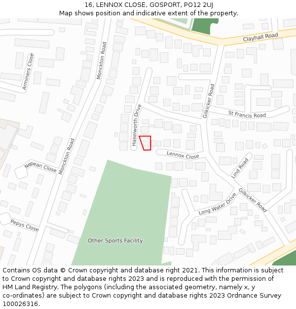 16, LENNOX CLOSE, GOSPORT, PO12 2UJ: Location map and indicative extent of plot