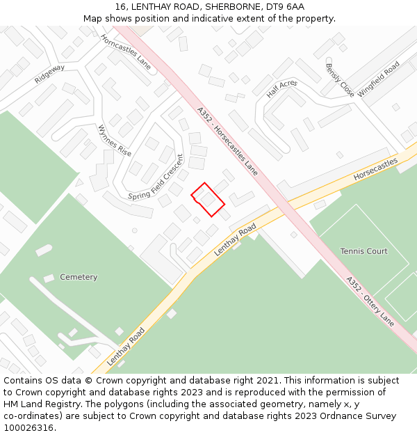 16, LENTHAY ROAD, SHERBORNE, DT9 6AA: Location map and indicative extent of plot