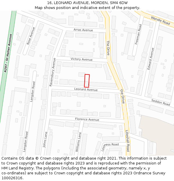 16, LEONARD AVENUE, MORDEN, SM4 6DW: Location map and indicative extent of plot