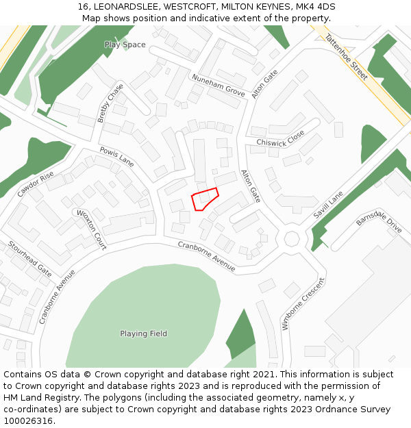 16, LEONARDSLEE, WESTCROFT, MILTON KEYNES, MK4 4DS: Location map and indicative extent of plot