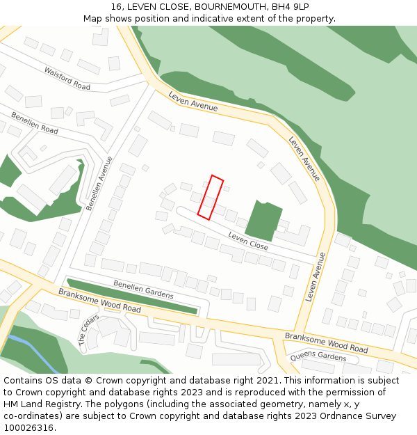 16, LEVEN CLOSE, BOURNEMOUTH, BH4 9LP: Location map and indicative extent of plot