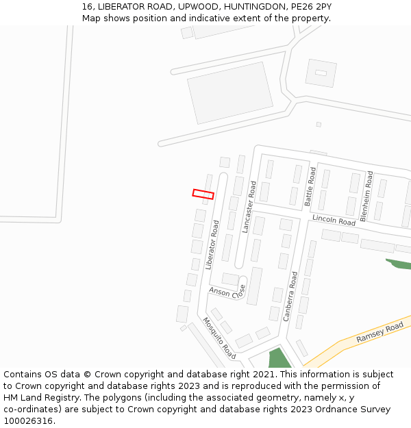 16, LIBERATOR ROAD, UPWOOD, HUNTINGDON, PE26 2PY: Location map and indicative extent of plot