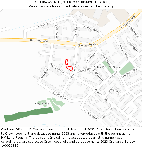 16, LIBRA AVENUE, SHERFORD, PLYMOUTH, PL9 8FJ: Location map and indicative extent of plot