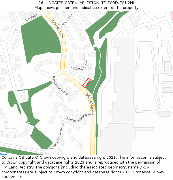 16, LIDGATES GREEN, ARLESTON, TELFORD, TF1 2NL: Location map and indicative extent of plot