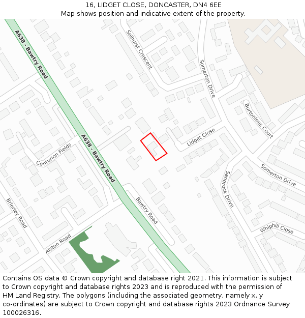16, LIDGET CLOSE, DONCASTER, DN4 6EE: Location map and indicative extent of plot