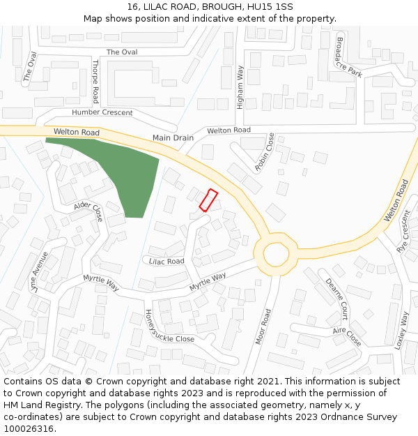 16, LILAC ROAD, BROUGH, HU15 1SS: Location map and indicative extent of plot