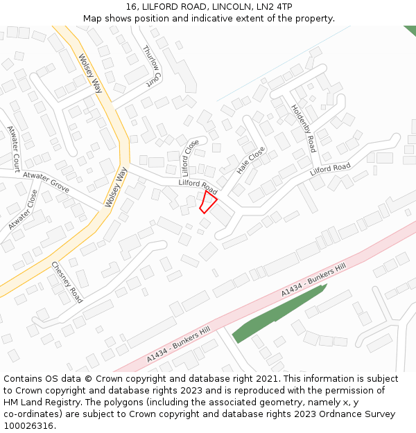 16, LILFORD ROAD, LINCOLN, LN2 4TP: Location map and indicative extent of plot