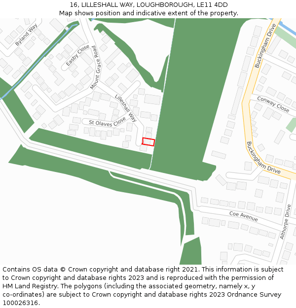 16, LILLESHALL WAY, LOUGHBOROUGH, LE11 4DD: Location map and indicative extent of plot