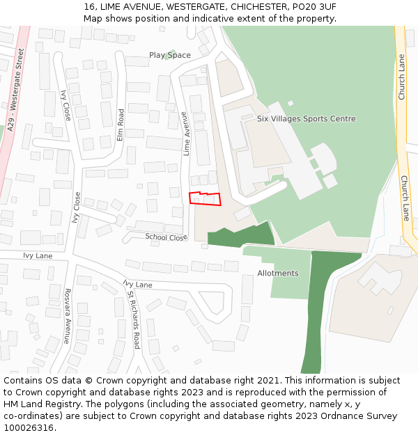 16, LIME AVENUE, WESTERGATE, CHICHESTER, PO20 3UF: Location map and indicative extent of plot