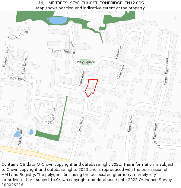 16, LIME TREES, STAPLEHURST, TONBRIDGE, TN12 0SS: Location map and indicative extent of plot