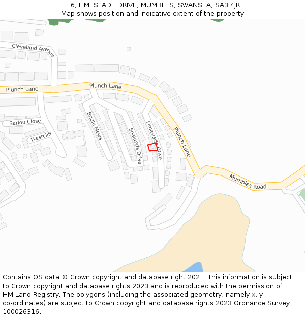 16, LIMESLADE DRIVE, MUMBLES, SWANSEA, SA3 4JR: Location map and indicative extent of plot