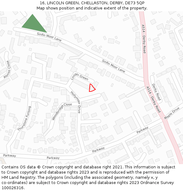 16, LINCOLN GREEN, CHELLASTON, DERBY, DE73 5QP: Location map and indicative extent of plot