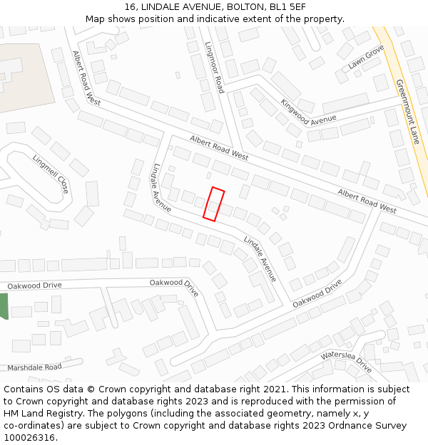 16, LINDALE AVENUE, BOLTON, BL1 5EF: Location map and indicative extent of plot