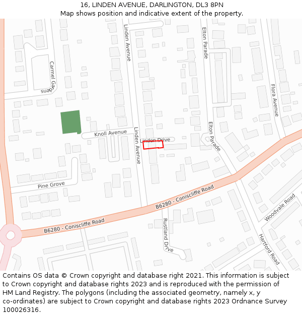 16, LINDEN AVENUE, DARLINGTON, DL3 8PN: Location map and indicative extent of plot