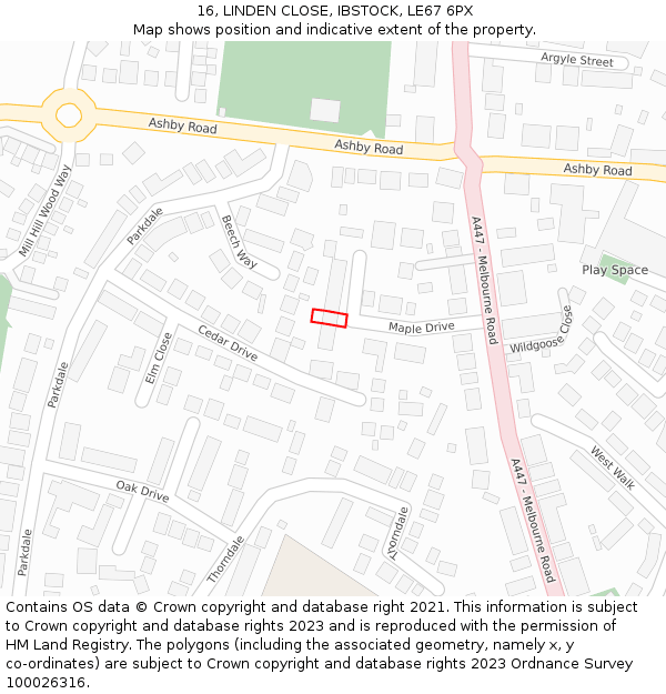 16, LINDEN CLOSE, IBSTOCK, LE67 6PX: Location map and indicative extent of plot
