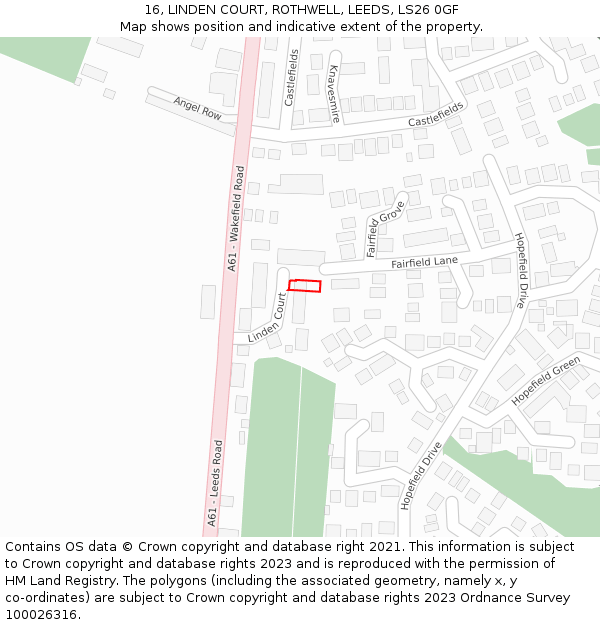 16, LINDEN COURT, ROTHWELL, LEEDS, LS26 0GF: Location map and indicative extent of plot