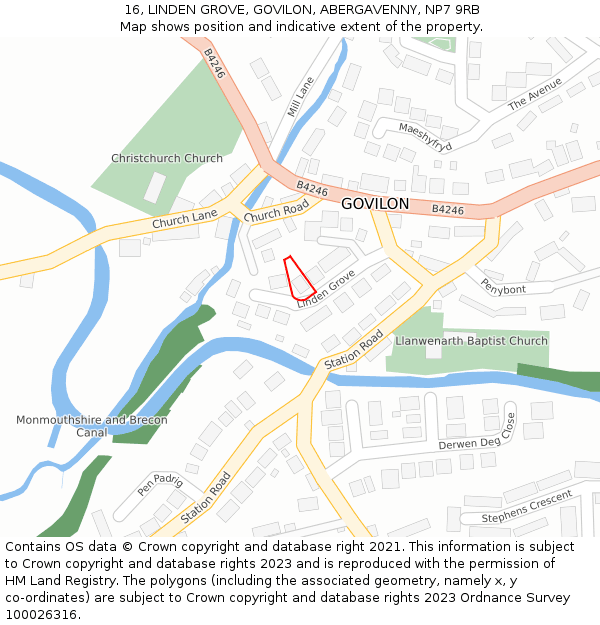 16, LINDEN GROVE, GOVILON, ABERGAVENNY, NP7 9RB: Location map and indicative extent of plot