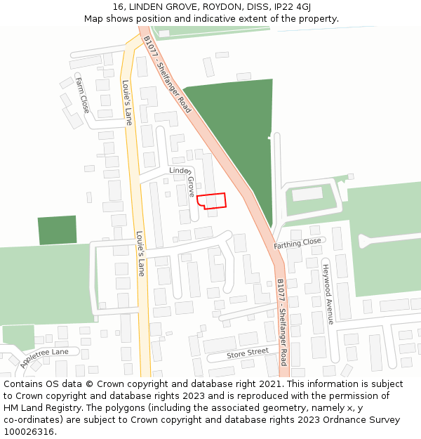 16, LINDEN GROVE, ROYDON, DISS, IP22 4GJ: Location map and indicative extent of plot