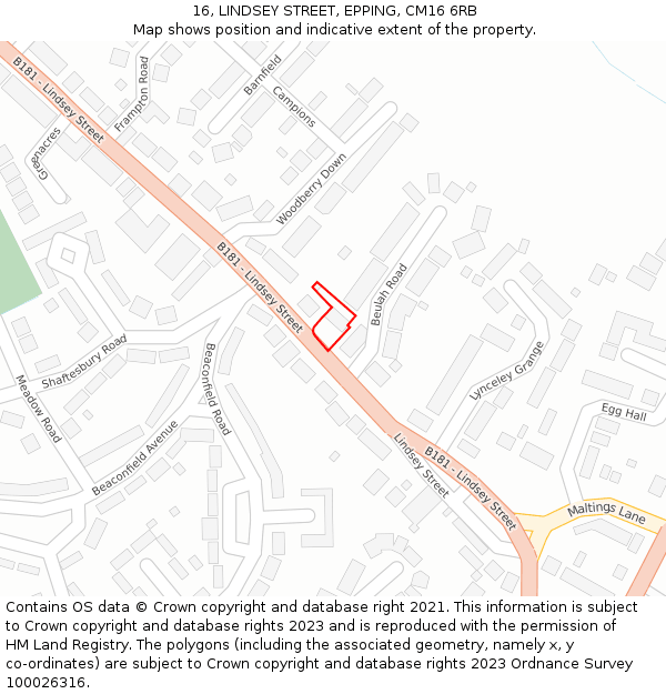 16, LINDSEY STREET, EPPING, CM16 6RB: Location map and indicative extent of plot