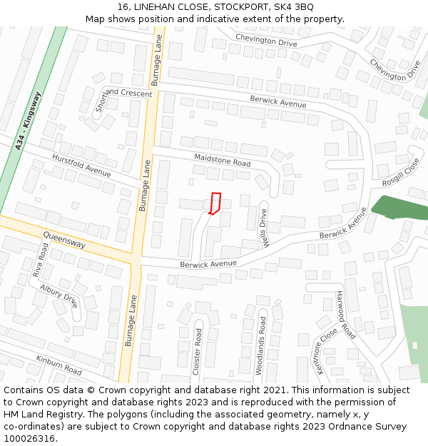 16, LINEHAN CLOSE, STOCKPORT, SK4 3BQ: Location map and indicative extent of plot