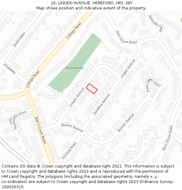 16, LINGEN AVENUE, HEREFORD, HR1 1BY: Location map and indicative extent of plot