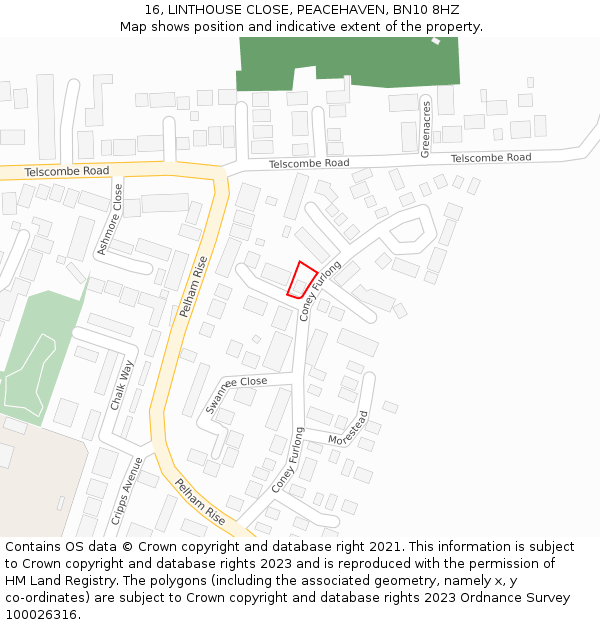 16, LINTHOUSE CLOSE, PEACEHAVEN, BN10 8HZ: Location map and indicative extent of plot