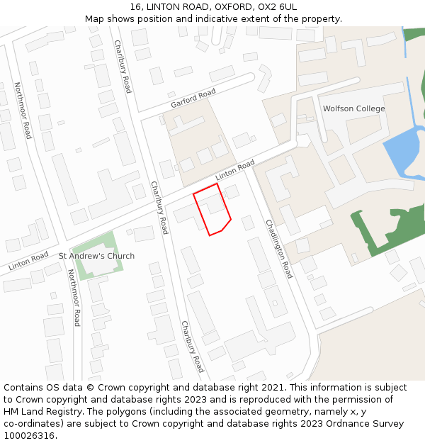 16, LINTON ROAD, OXFORD, OX2 6UL: Location map and indicative extent of plot