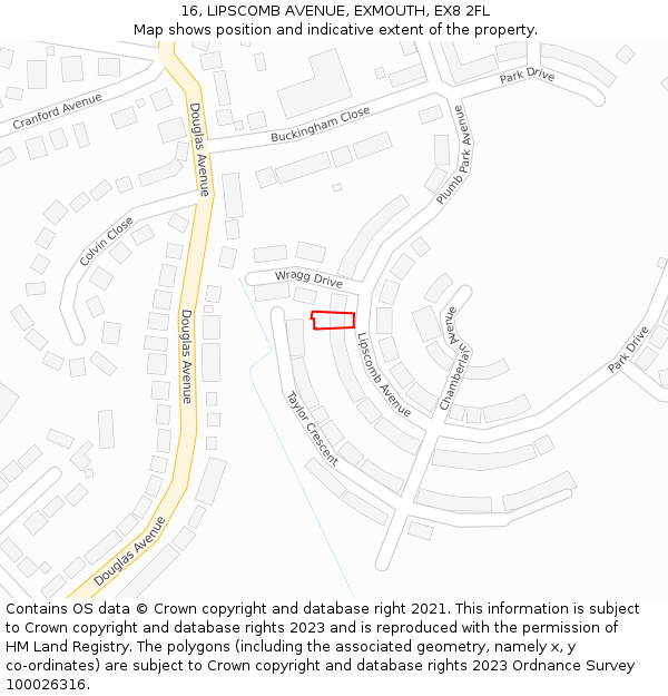 16, LIPSCOMB AVENUE, EXMOUTH, EX8 2FL: Location map and indicative extent of plot