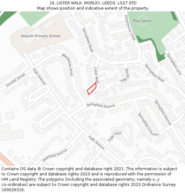 16, LISTER WALK, MORLEY, LEEDS, LS27 9TD: Location map and indicative extent of plot