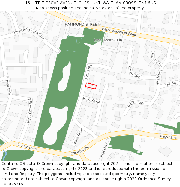 16, LITTLE GROVE AVENUE, CHESHUNT, WALTHAM CROSS, EN7 6US: Location map and indicative extent of plot