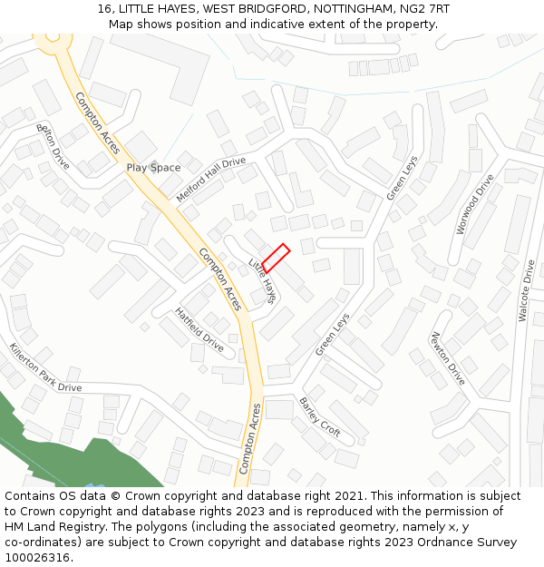 16, LITTLE HAYES, WEST BRIDGFORD, NOTTINGHAM, NG2 7RT: Location map and indicative extent of plot