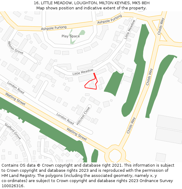 16, LITTLE MEADOW, LOUGHTON, MILTON KEYNES, MK5 8EH: Location map and indicative extent of plot