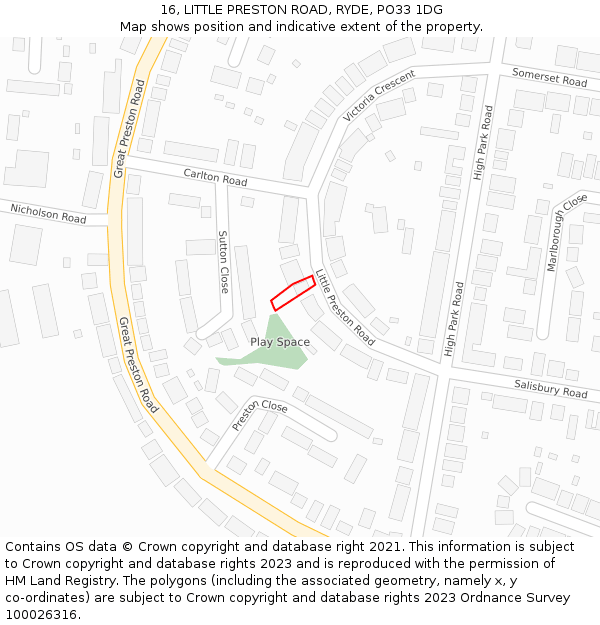 16, LITTLE PRESTON ROAD, RYDE, PO33 1DG: Location map and indicative extent of plot