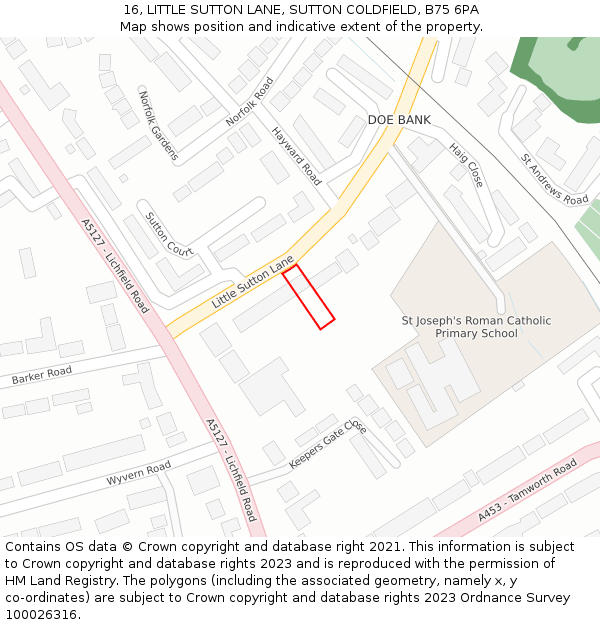 16, LITTLE SUTTON LANE, SUTTON COLDFIELD, B75 6PA: Location map and indicative extent of plot