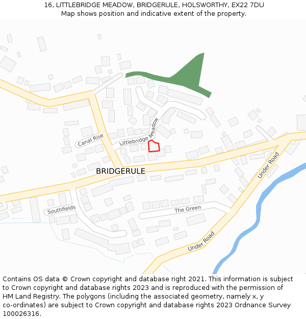 16, LITTLEBRIDGE MEADOW, BRIDGERULE, HOLSWORTHY, EX22 7DU: Location map and indicative extent of plot