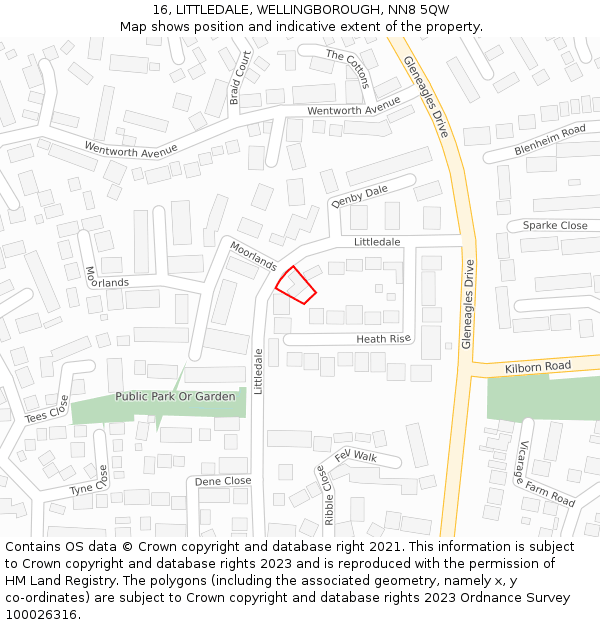16, LITTLEDALE, WELLINGBOROUGH, NN8 5QW: Location map and indicative extent of plot