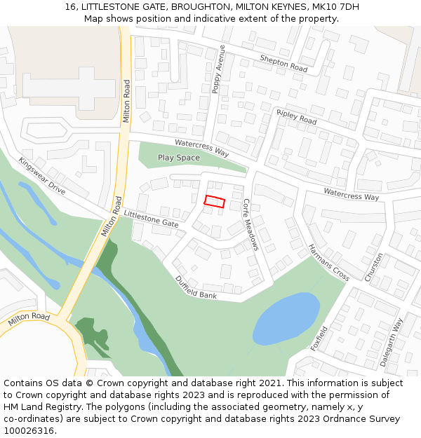 16, LITTLESTONE GATE, BROUGHTON, MILTON KEYNES, MK10 7DH: Location map and indicative extent of plot
