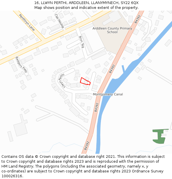 16, LLWYN PERTHI, ARDDLEEN, LLANYMYNECH, SY22 6QX: Location map and indicative extent of plot