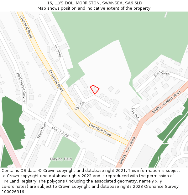 16, LLYS DOL, MORRISTON, SWANSEA, SA6 6LD: Location map and indicative extent of plot