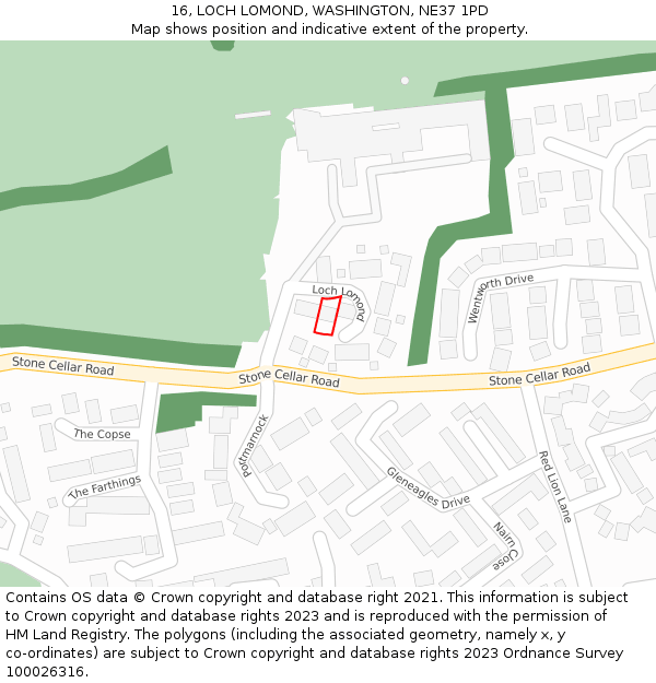 16, LOCH LOMOND, WASHINGTON, NE37 1PD: Location map and indicative extent of plot
