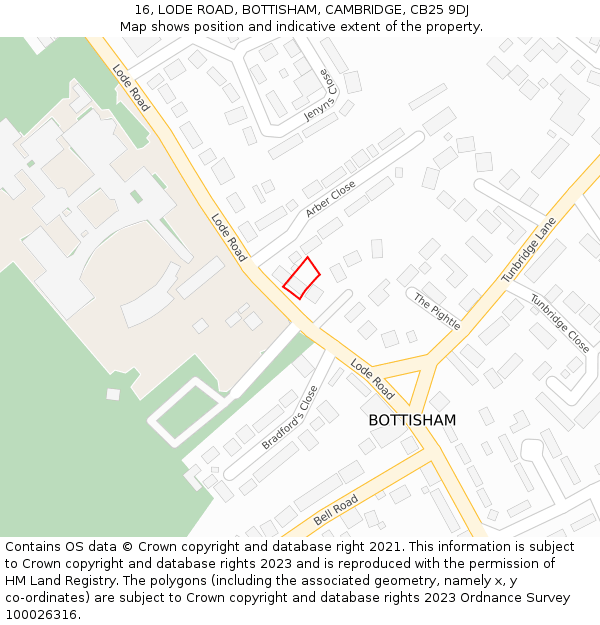 16, LODE ROAD, BOTTISHAM, CAMBRIDGE, CB25 9DJ: Location map and indicative extent of plot