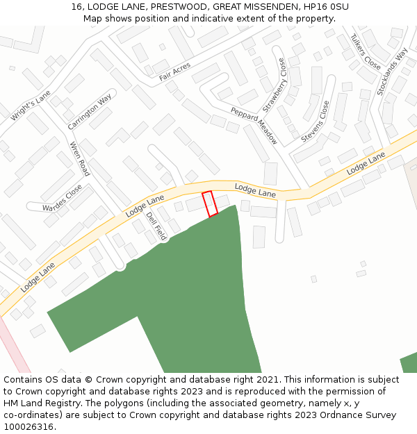 16, LODGE LANE, PRESTWOOD, GREAT MISSENDEN, HP16 0SU: Location map and indicative extent of plot