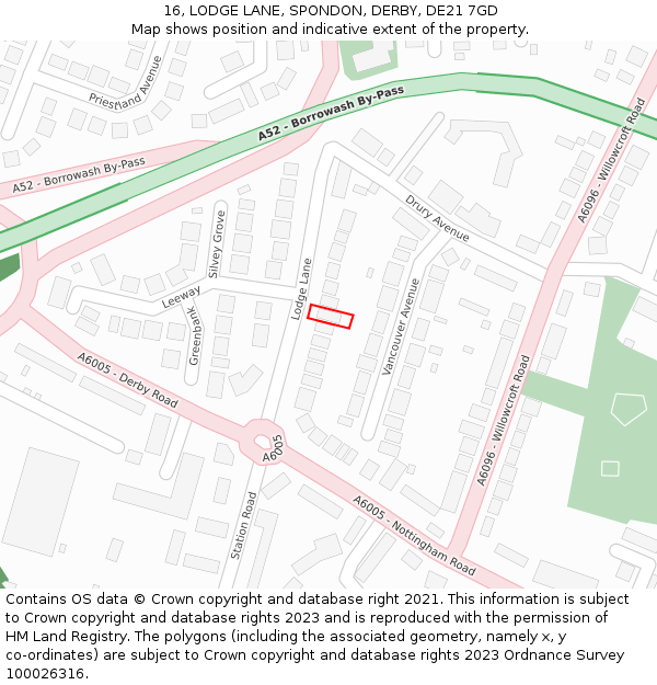 16, LODGE LANE, SPONDON, DERBY, DE21 7GD: Location map and indicative extent of plot